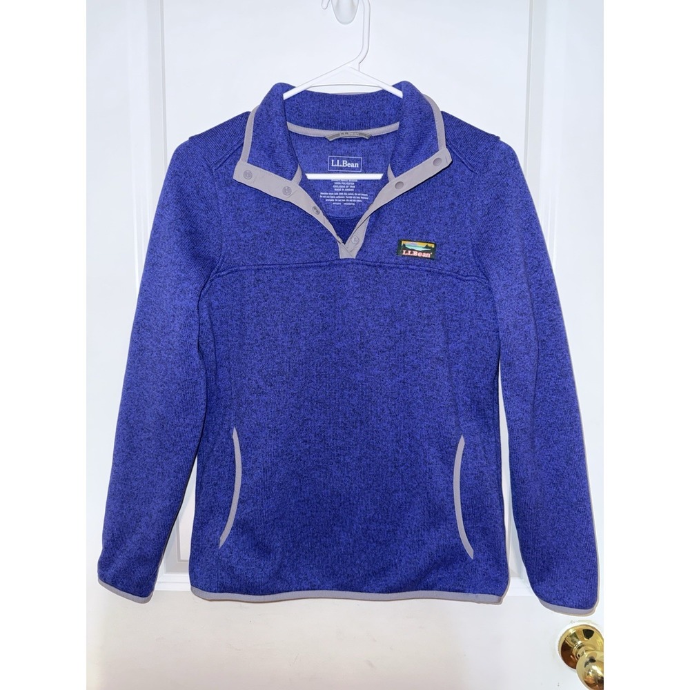 Vintage L.L. Bean Blue Fleece Pullover Sweater Button Up Size XS Women's Hiking
